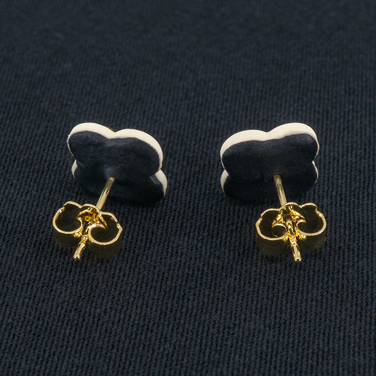 Серьги пусеты клевер Van Cleef болотные, белый жасмин (золотые)