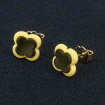 Серьги пусеты клевер Van Cleef серебристо-коричневые, светло-желтые (золотые)