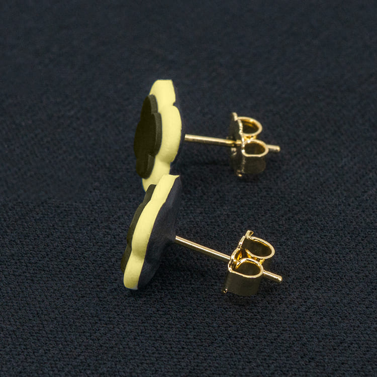 Серьги пусеты клевер Van Cleef серебристо-коричневые, светло-болотные (золотые)