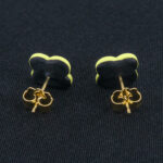 Серьги пусеты клевер Van Cleef серебристо-коричневые, светло-лаймовые (золотые)