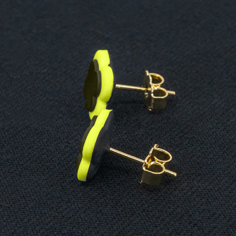 Серьги пусеты клевер Van Cleef серебристо-коричневые, лаймовые (золотые)