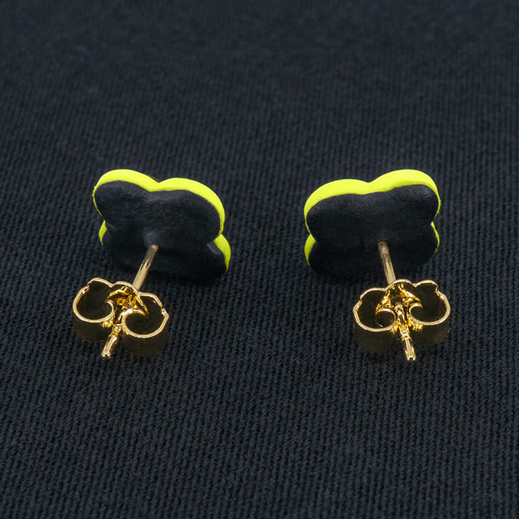 Серьги пусеты клевер Van Cleef серебристо-коричневые, лаймовые (золотые)