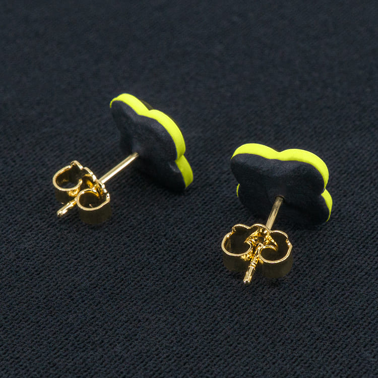 Серьги пусеты клевер Van Cleef серебристо-коричневые, лаймовые (золотые)