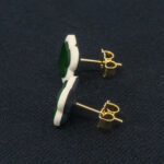 Серьги пусеты клевер Van Cleef бирюзово-зеленые, белый жасмин (золотые)