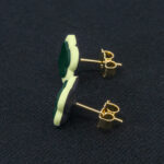 Серьги пусеты клевер Van Cleef синевато-зеленые, латуковые (золотые)