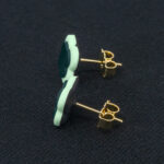 Серьги пусеты клевер Van Cleef морской волны, нефритовые (золотые)