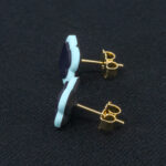 Серьги пусеты клевер Van Cleef темно-синие, тиффани (золотые)