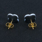 Серьги пусеты клевер Van Cleef темно-синие, темно-голубые (золотые)