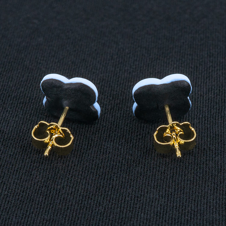 Серьги пусеты клевер Van Cleef темно-синие, темно-голубые (золотые)