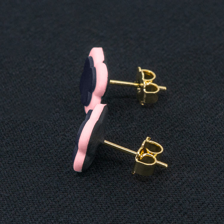 Серьги пусеты клевер Van Cleef темно-синие, личи (золотые)