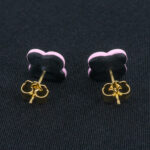 Серьги пусеты клевер Van Cleef темно-синие, розовый кварц (золотые)