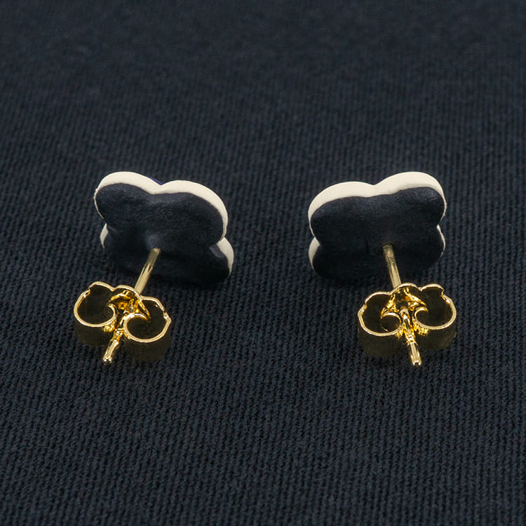 Серьги пусеты клевер Van Cleef черничные, белый жасмин (золотые)