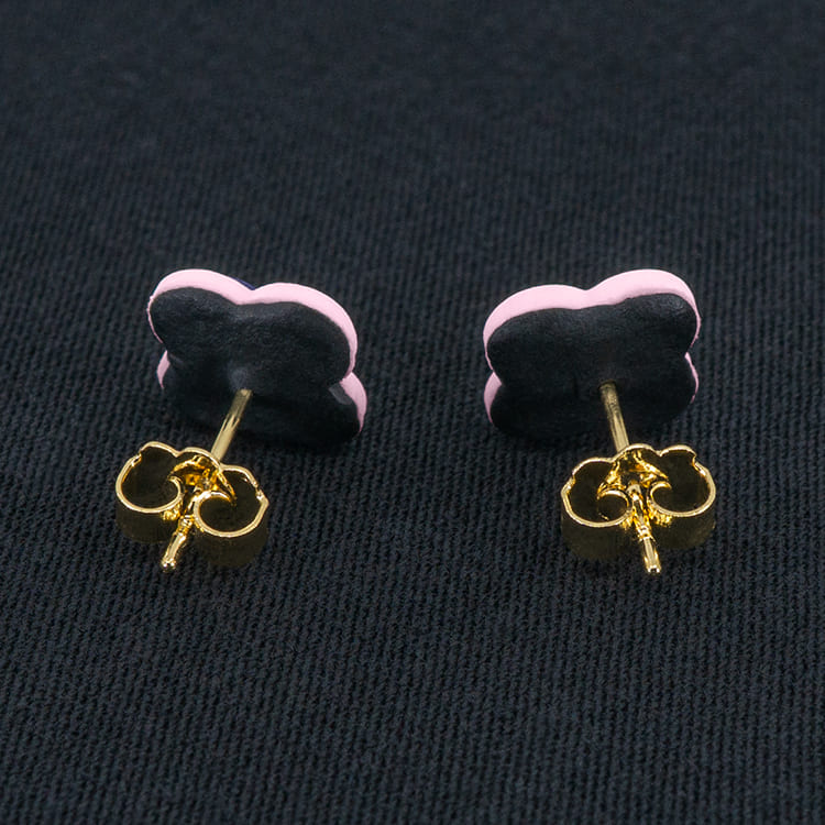 Серьги пусеты клевер Van Cleef черничные, нежно-розовые (золотые)
