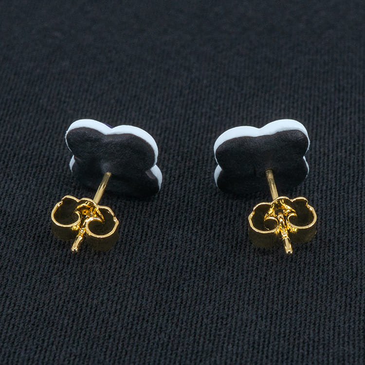 Серьги пусеты клевер Van Cleef черничные, маренговые (золотые)