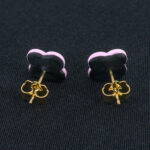 Серьги пусеты клевер Van Cleef черничные, кашемировая роза (золотые)