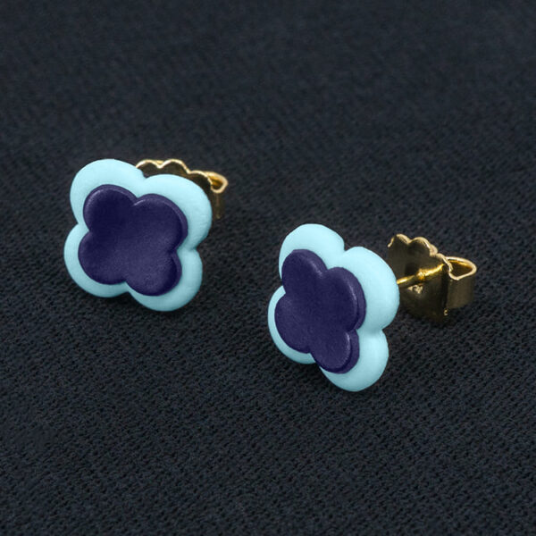 Серьги пусеты клевер Van Cleef черничные, тиффани (золотые)