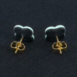 Серьги пусеты клевер Van Cleef черничные, мятные (золотые)