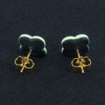 Серьги пусеты клевер Van Cleef черничные, нефритовые (золотые)