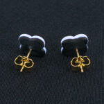 Серьги пусеты клевер Van Cleef черничные, небесные (золотые)