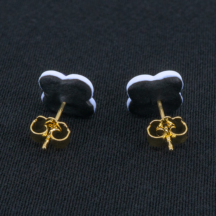 Серьги пусеты клевер Van Cleef черничные, небесные (золотые)