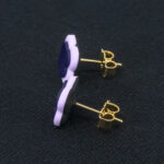 Серьги пусеты клевер Van Cleef черничные, нежно-сиреневые (золотые)