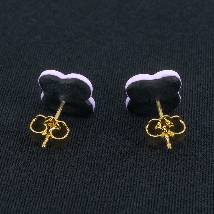 Серьги пусеты клевер Van Cleef черничные, нежно-сиреневые (золотые)