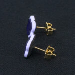 Серьги пусеты клевер Van Cleef черничные, бледно-лиловые (золотые)