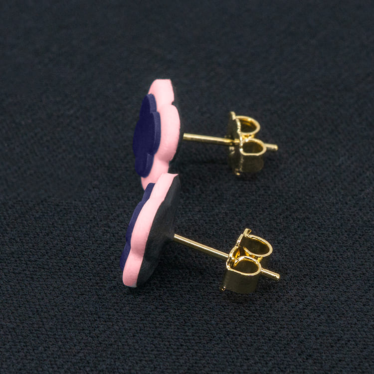 Серьги пусеты клевер Van Cleef черничные, личи (золотые)