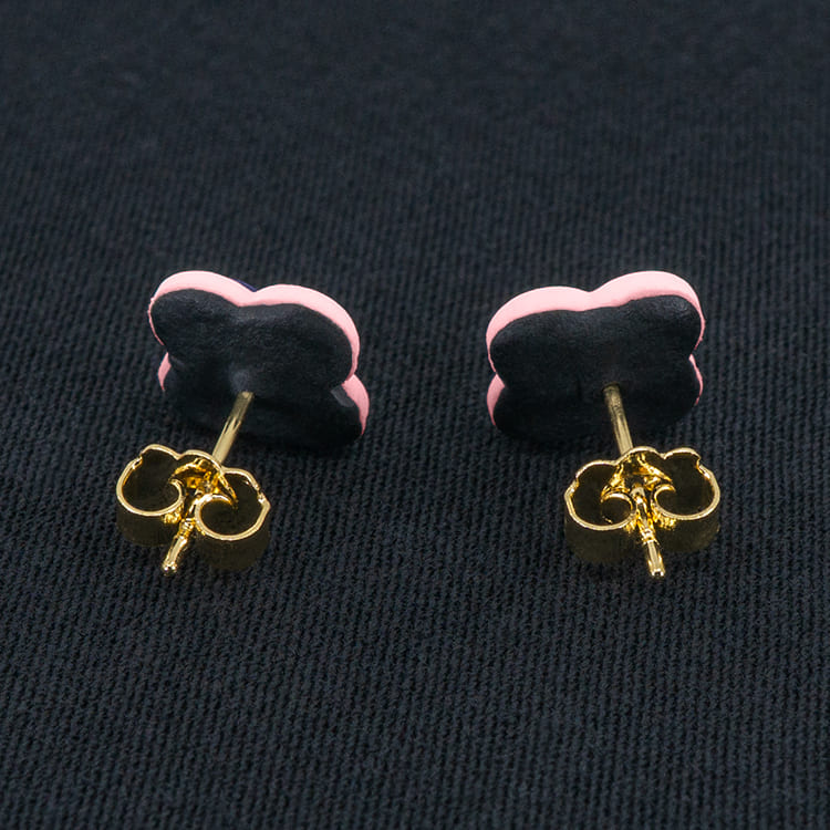 Серьги пусеты клевер Van Cleef черничные, личи (золотые)