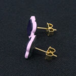 Серьги пусеты клевер Van Cleef ярко-фиолетовые, кашемировая роза (золотые)