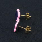 Серьги пусеты клевер Van Cleef ярко-фиолетовые, светло-розовые (золотые)