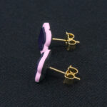 Серьги пусеты клевер Van Cleef ярко-фиолетовые, розовый кварц (золотые)