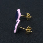 Серьги пусеты клевер Van Cleef лилово-древесные, кашемировая роза (золотые)