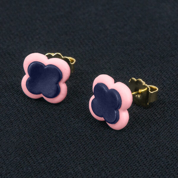 Серьги пусеты клевер Van Cleef лилово-древесные, личи (золотые)