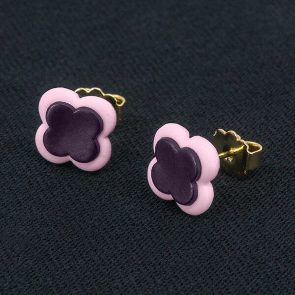 Серьги пусеты клевер Van Cleef ежевичные, нежно-розовые (золотые)