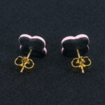 Серьги пусеты клевер Van Cleef ежевичные, нежно-розовые (золотые)