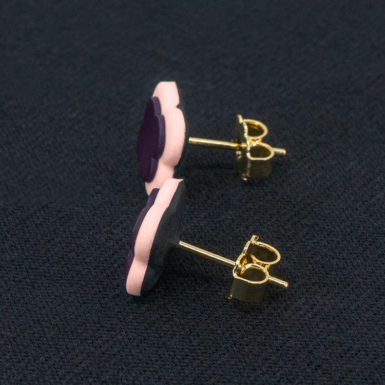 Серьги пусеты клевер Van Cleef ежевичные, бледно-розовые (золотые)