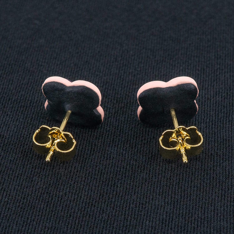 Серьги пусеты клевер Van Cleef ежевичные, бледно-розовые (золотые)