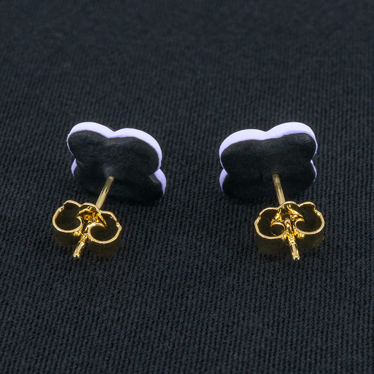 Серьги пусеты клевер Van Cleef ежевичные, бледно-лиловые (золотые)