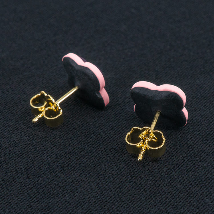 Серьги пусеты клевер Van Cleef ежевичные, личи (золотые)