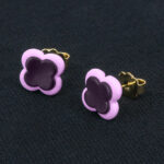 Серьги пусеты клевер Van Cleef ежевичные, ледяные розовые (золотые)