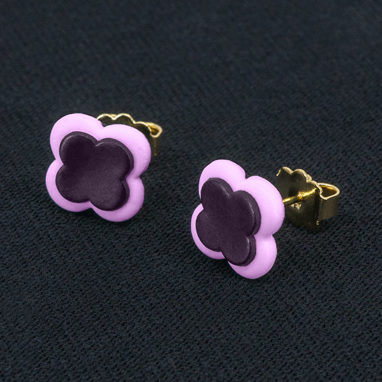 Серьги пусеты клевер Van Cleef ежевичные, ледяные розовые (золотые)