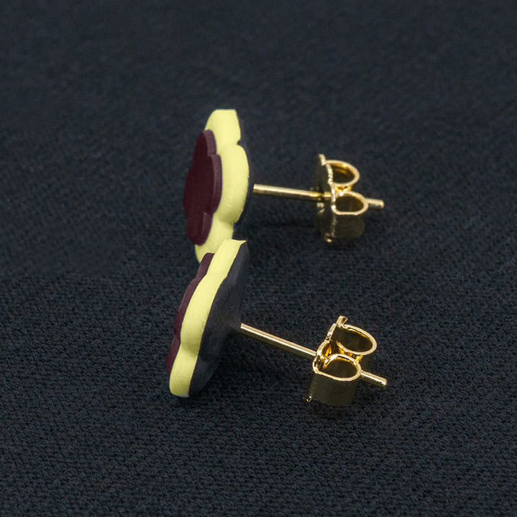 Серьги пусеты клевер Van Cleef ликорис, кремово-желтые (золотые)