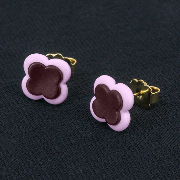 Серьги пусеты клевер Van Cleef ликорис, кашемировая роза (золотые)