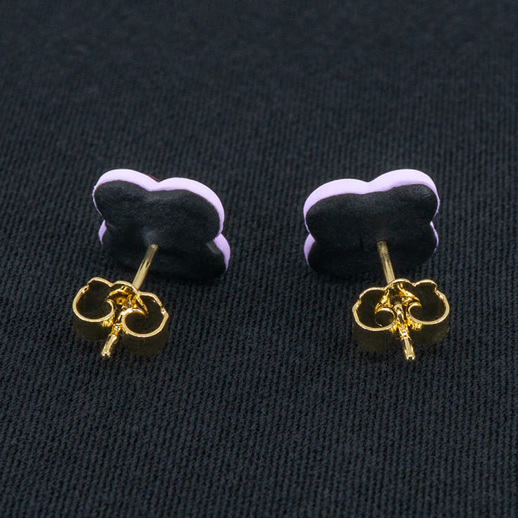 Серьги пусеты клевер Van Cleef ликорис, нежно-сиреневые (золотые)