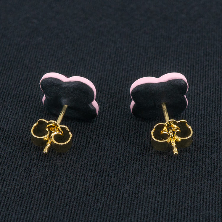 Серьги пусеты клевер Van Cleef брусничные, нежно-розовые (золотые)