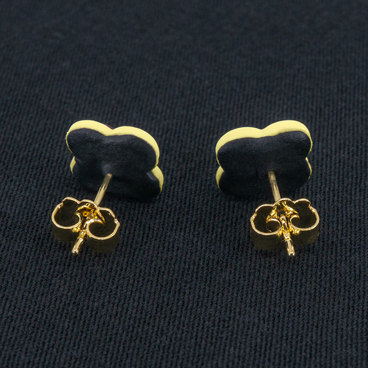 Серьги пусеты клевер Van Cleef брусничные, светло-болотные (золотые)