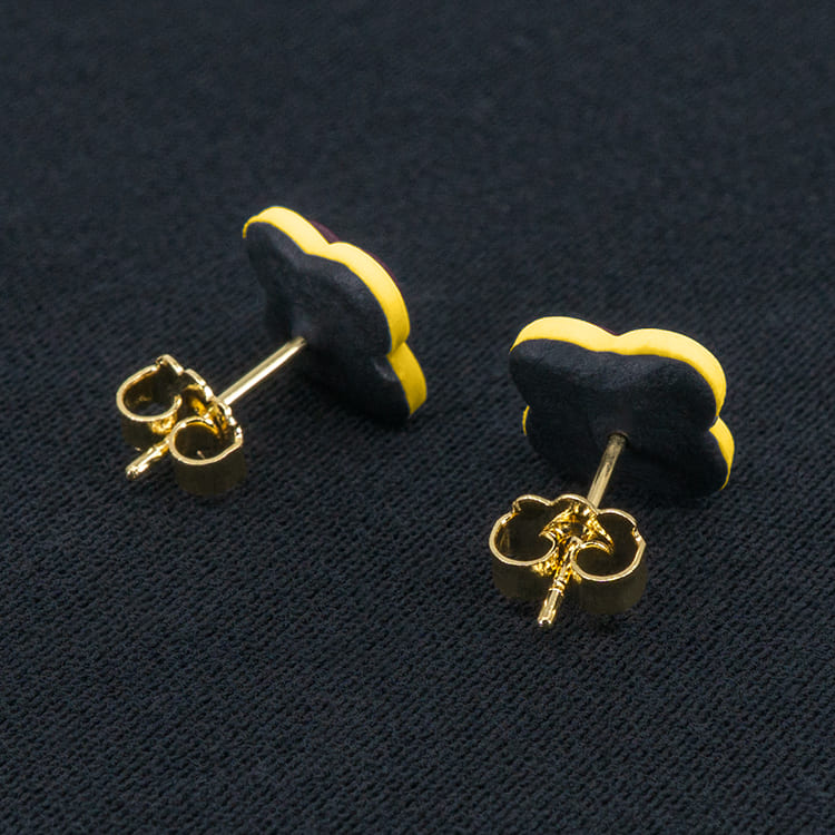 Серьги пусеты клевер Van Cleef брусничные, одуванчиковые (золотые)