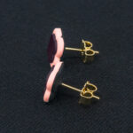 Серьги пусеты клевер Van Cleef сливовые, кремово-малиновые (золотые)