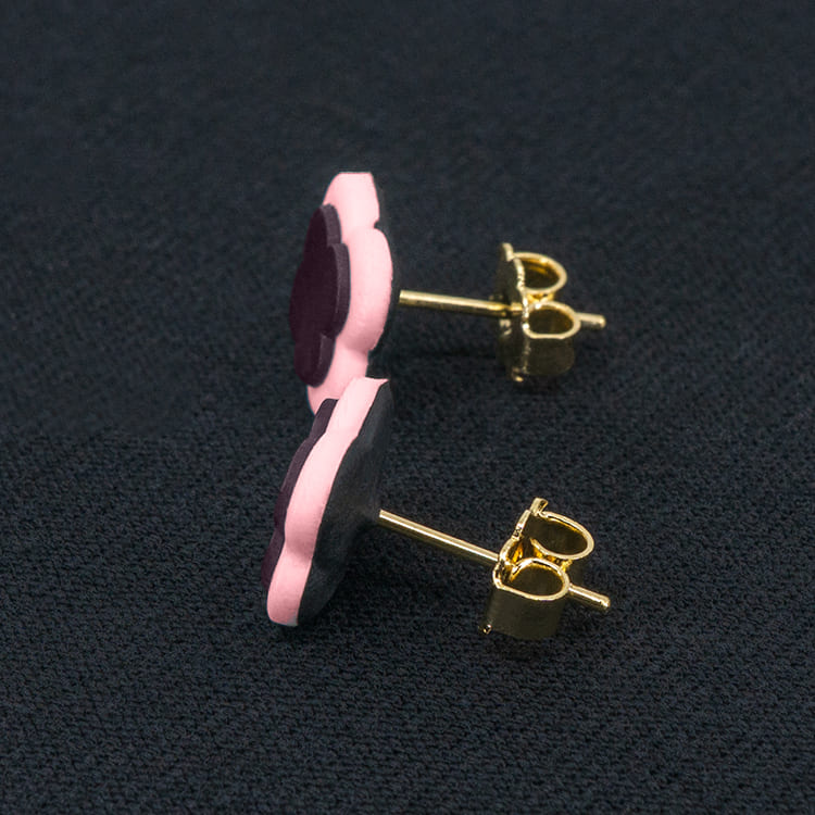 Серьги пусеты клевер Van Cleef сливовые, личи (золотые)